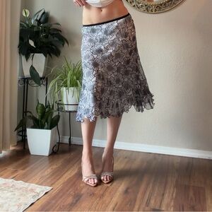 Komarov Black and White Floral A-Line Skirt